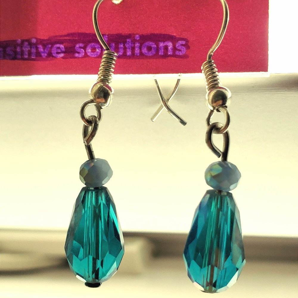 Handmade teal gem hook earrings